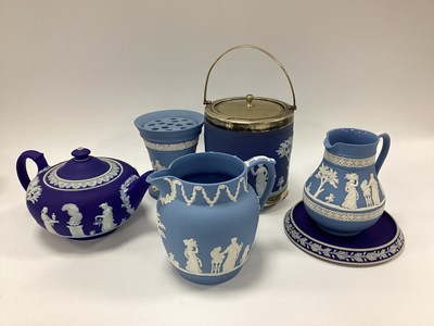 Lot 1212 - Wedgwood Royal Blue Jasper Ware Teapot of...