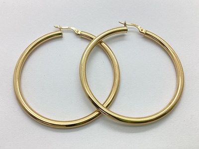 Lot 78 - A Pair of 9ct Gold Hoop Earrings, (internal...