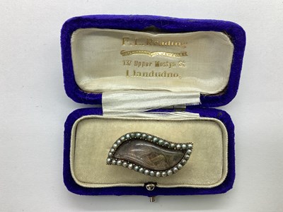 Lot 108 - An Antique Seed Pearl Inset Hairwork Mourning...