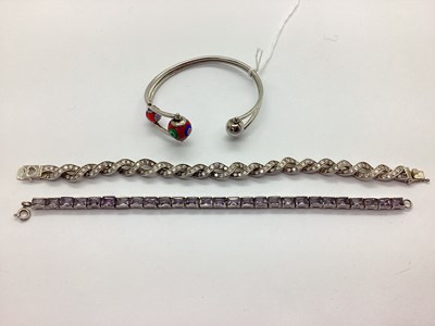Lot 155 - Modern 925 Murano Style Bead Bangle, 925 CZ...