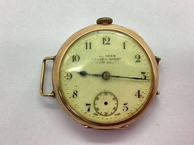 Lot 292 - An Antique 12ct Gold Cased Wristwatch Head,...