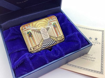 Lot 38 - Halcyon Days Enamel Pill Box, 'Live well Laugh...
