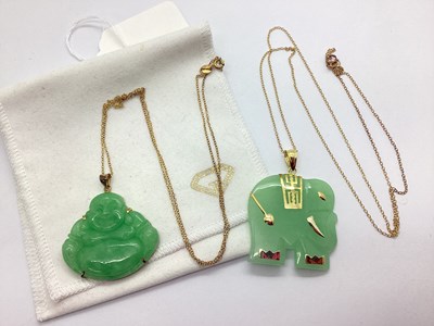 Lot 157 - A Modern Green Hardstone Pendant, in the form...