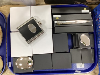 Lot 1108 - A Selection of Hip Flasks, pill boxes, compact...
