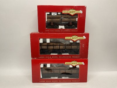 Lot 834 - Three L.G.B. 'G' Gauge/10mm Boxed Log Wagons,...