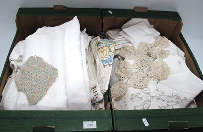 Lot 1352 - Table Linens, including crochet edges, damask,...