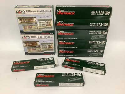 Lot 904 - A collection of boxed Kato N gauge station...