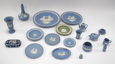 Lot 1222 - Wedgwood Powder Blue Jasper Miniature Teapot,...