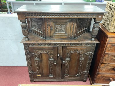 Lot 1576 - XVII Century Style Oak Court Cupboard with cup-...