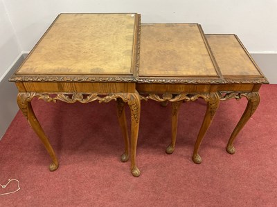 Lot 1627 - XX Century Walnut Nest of Tables, with glass...