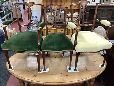 Lot 1602 - Three Art Nouveau Mahogany Salon Chairs, two...