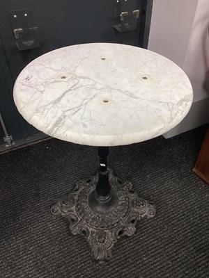 Lot 1568 - XIX Century Cast Iron Table, with marble top...