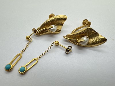 Lot 74 - A Pair of Pearl Bead Inset Clip On Earrings,...