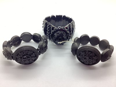 Lot 170 - Three Jet Coloured Bracelets, each of panel...
