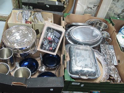 Lot 1023 - Silver Plated Bread Board, three entree dishes,...