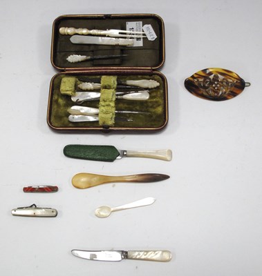 Lot 1334 - Mother of Pearl Manicure Set, knives, faux...