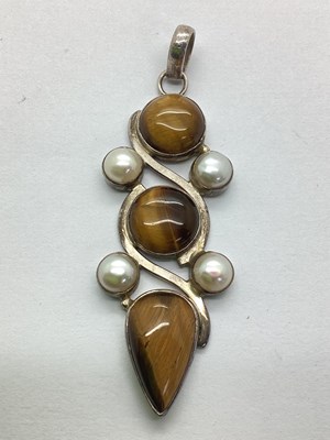 Lot 132 - A Modern Pearl Bead and Stone Set Drop Pendant,...