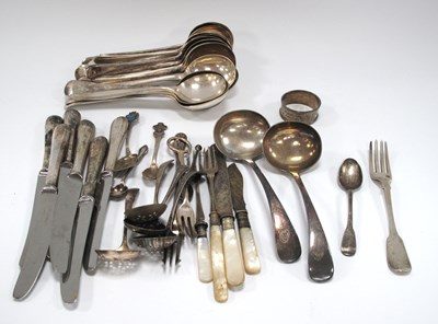 Lot 1255 - Silver Table Fork and Tea-spoon, four napkin...