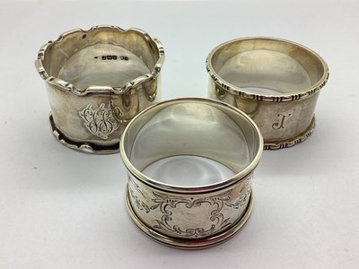 Lot 24 - Three Hallmarked Silver Napkin Rings, two...