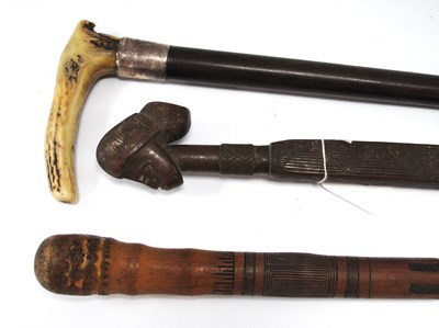 Lot 1346 - African Hardwood Walking Cane, the handle as a...