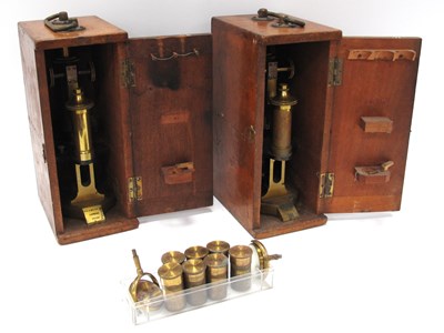 Lot 1355 - R & J Beck of London, brass microscopes (x2)...