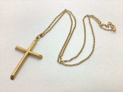 Lot 87 - A 9ct Gold Hollow Cross Pendant, of reeded...