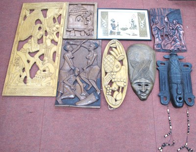 Lot 1491 - African Carved Hardwood Panels, mainly figural,...