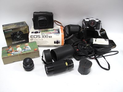 Lot 1481 - Cameras: Praktica B100 w/50mm F/1.8, Fujica...