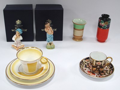 Lot 1227 - Shelley Art Deco China Trio and two Vases,...