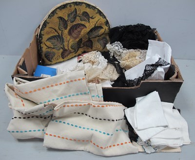 Lot 1052 - Linens including black lace and a beaded...