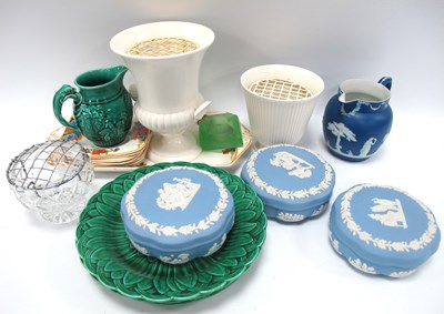 Lot 1166 - Wedgwood Jasper Ware Jug, trinket boxes, glass...