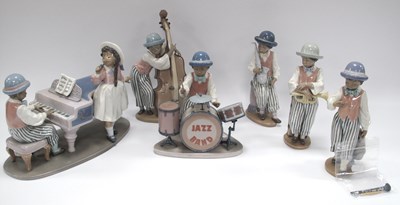 Lot 1239 - Lladro Six Piece Jazz Band, including Piano...
