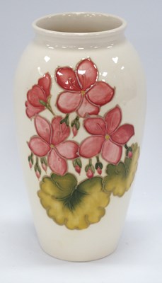 Lot 1244 - Moorcroft 'Geranium' Pattern Vase, decorated...