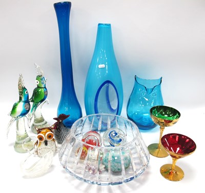 Lot 1182 - A Pair of Hand Finished Glass Parrots in Hues...
