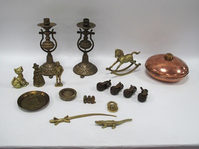 Lot 1438 - Pair Brass Ships Candlesticks, 25cm, other...