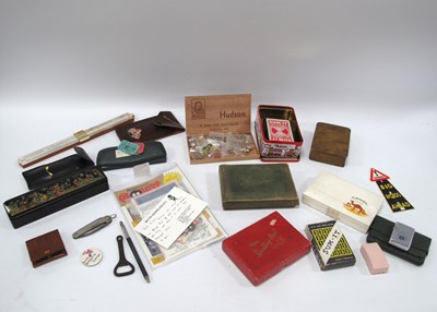 Lot 1419 - Lacquered Pencil Box, unique slide rule, darts,...