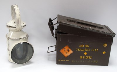 Lot 1360 - Railway - white painted BR(E) hand lamp, 31cm...