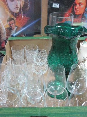 Lot 1016 - Glassware, A large green vase, a clear oasis...