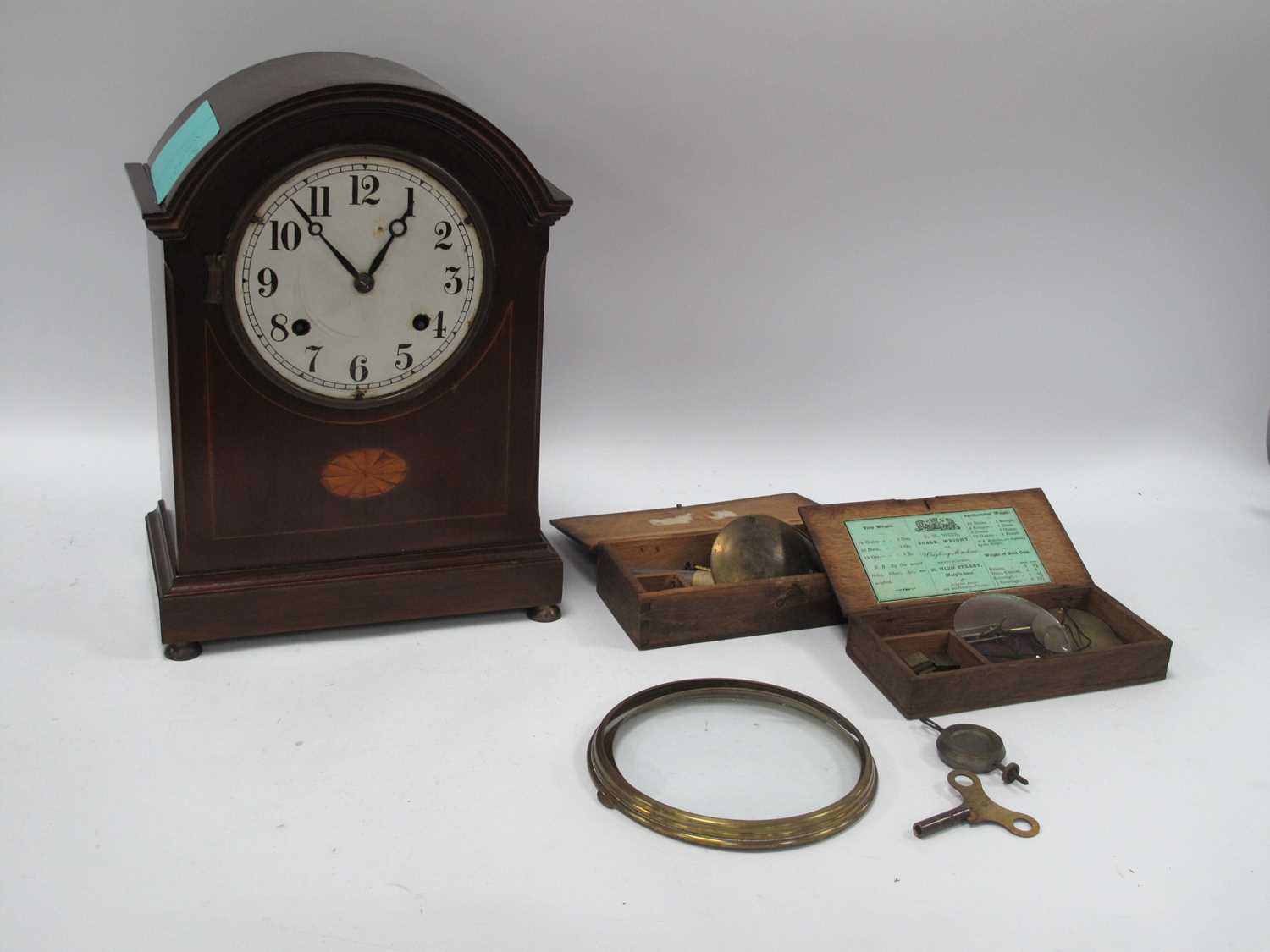 Lot 1418 - A Mahogany Edwardian Mantle Clock, with white...