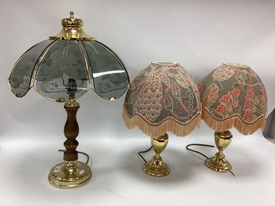 Lot 1597 - A Pair of Brass Based Lamps with matching...