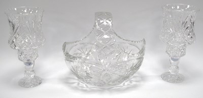 Lot 1218 - A Pair of Cut Glass Candle Holders, and a...