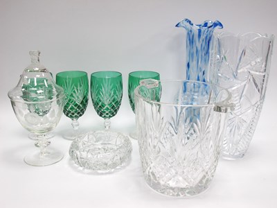 Lot 1170 - A Cut Glass Ice Bucket, tall vase, streaked...