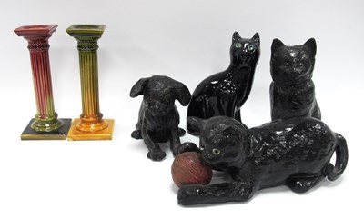 Lot 1151 - Bretby Kitten with a Ball of Wool, another...