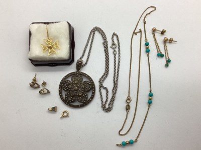 Lot 75 - A "925" Gilt Maltese Cross Pin, a 9ct gold...