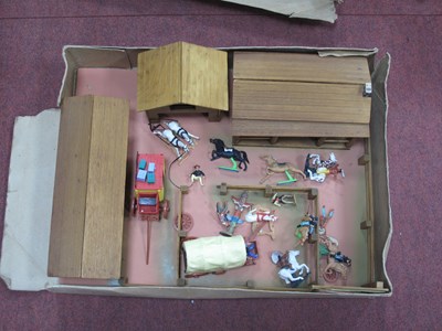 Lot 1372 - A 1970s Wooden Toy Ranch With Plastic Figures...