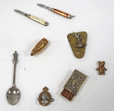 Lot 1320 - A Miniature Brass Pig Vesta, EPNS match box...