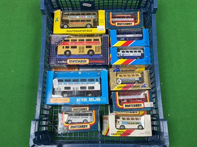 Lot 447 - Ten boxed Diecast model buses by Matchbox and...