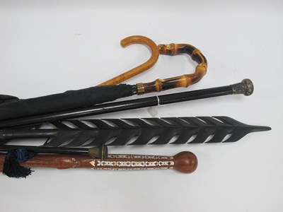 Lot 1421 - African Hardwood Walking Cane, carved with a...