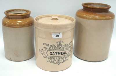 Lot 1430 - Stoneware Oatmeal Jar with Lid, 21cm high plus...