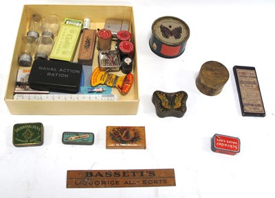 Lot 1400 - Treen Stamp Holder, Bassett's Liquorice metal...